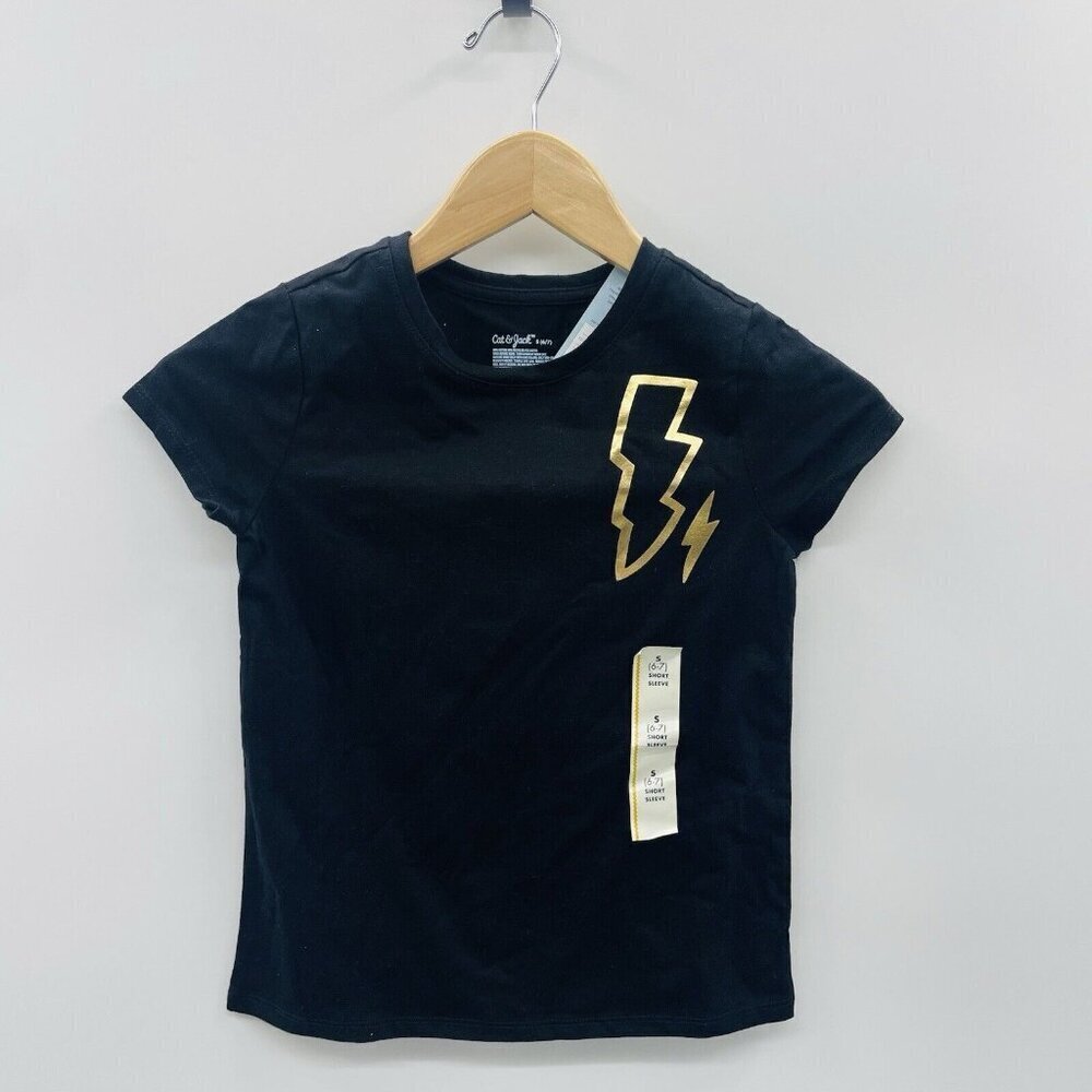 Cat & Jack Youth Girls Small 6/7 Short Sleeve Lightning Bolt Graphic Tee 2507